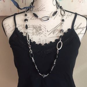 Two Matching Silver/Black Stone Necklaces
